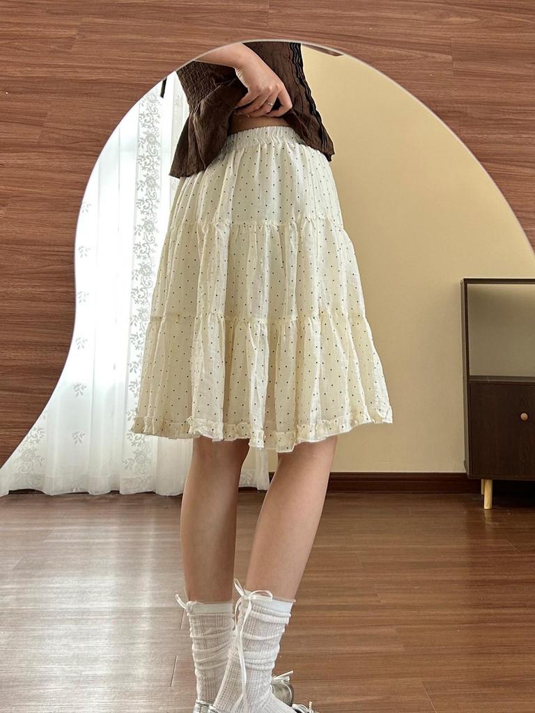 Plus Size Polka Dot Ruffle Hem Midi Skirt - Slimming A-Line Cake Design
