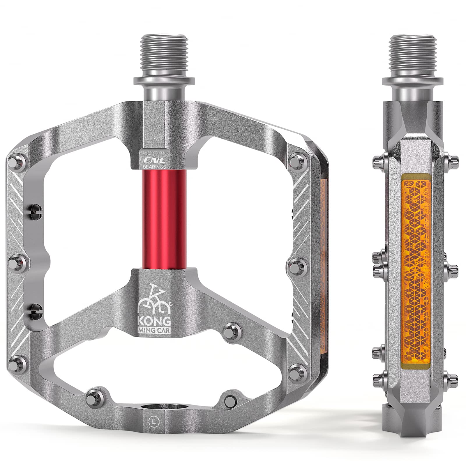 

Bicycle Pedals Flat Pedals High Rotation Performance 3 Sealed Bearings with Reflector Wide Road Bike Cross Bike MTB Mamachari Silver Anti-Slip