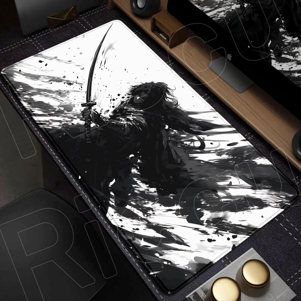 Samurai Warrior black and white drawing MousePad Gamer Computer PC Accessories Keyboard Table Mouse pad Company Gaming Desk Mats