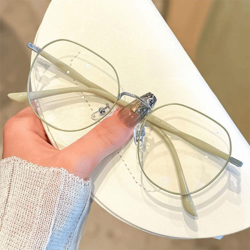 

Flat Mirror Blue Light Blocking Glasses Round Face Literary Plain Face Eyeglass Frames Blue Light Blocking Lightweight зелений