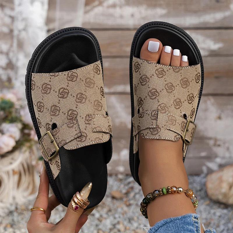 Lucyever Fashion Printed Thick Bottom Slippers Women Summer Peep Toe Paltform Sandals Woman Plus Size Non Slip Flip Fliops 43