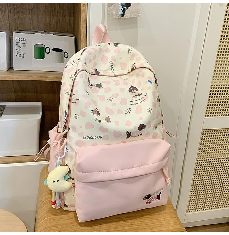 Schoolbag College style backpack Middle and high school trend Leopard print schoolbag Outdoor travel Girl backpack Contrasting color versatile travel 