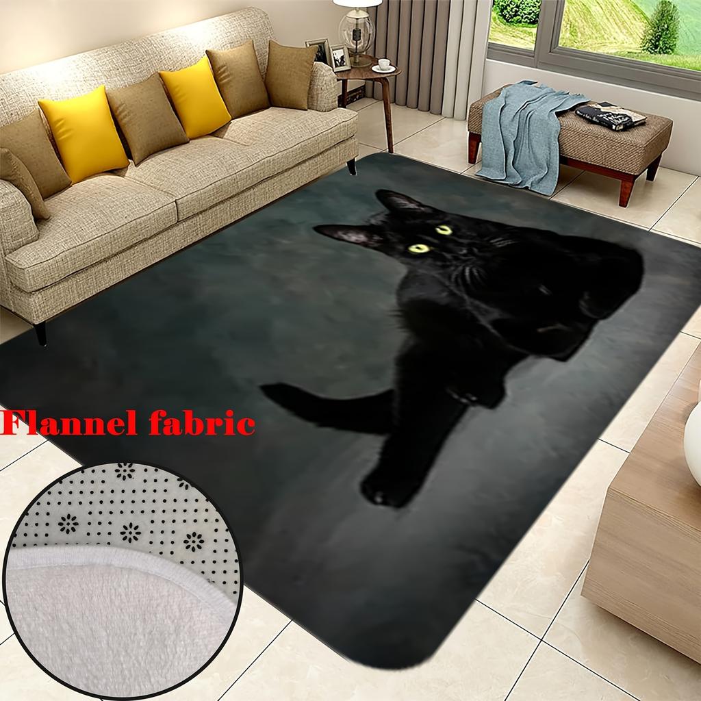 Black Cat Theme Flannel-printed Floor Mats Are Slip-resistant Suitable for Living Room Bedroom Terrace Garden Carpets