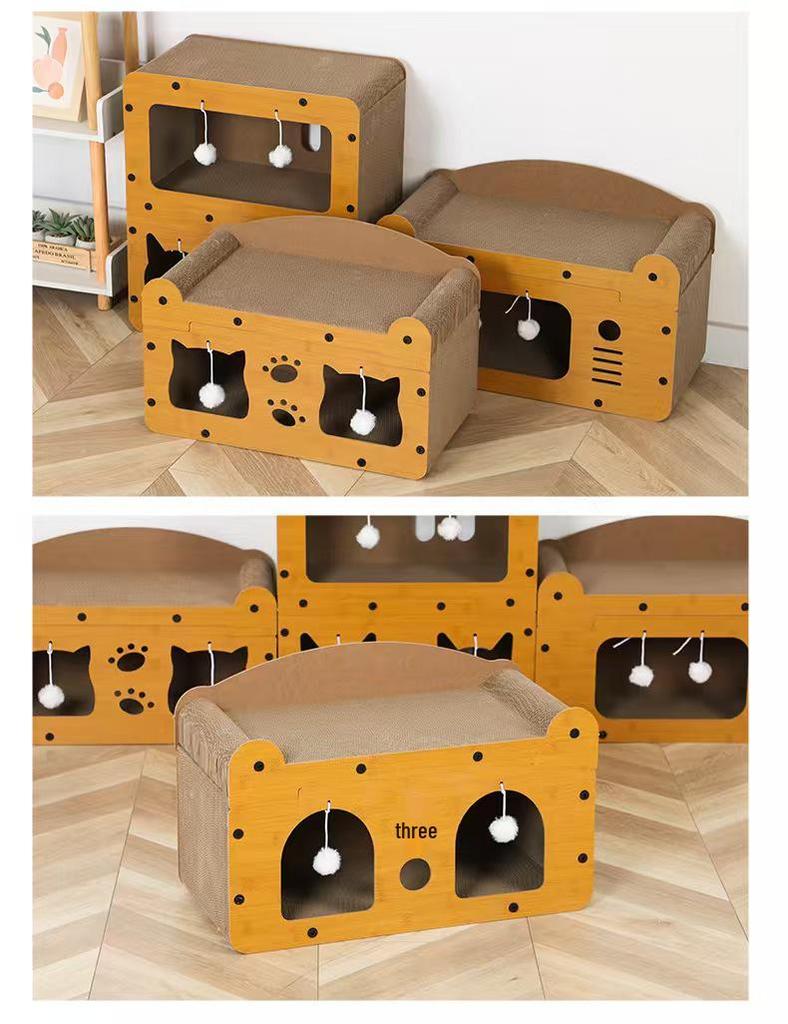 Durable Cat Tree with Scratching Post, Integrated Bed, and 11 Toys