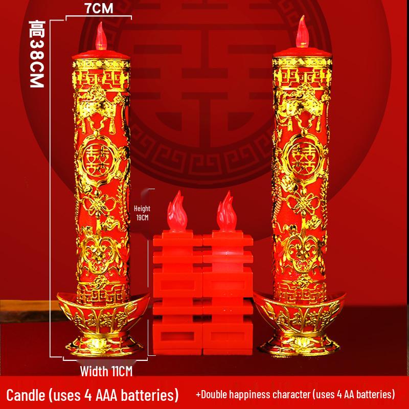 Double Happiness LED Windproof Candle: Dragon & Phoenix Design for Weddings - Safe, Smokeless, Large.