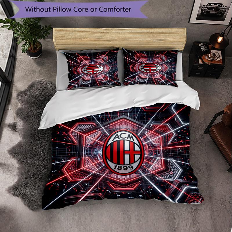 Set Lenzuola AC Milan Modello 3 Pezzi Morbida Copripiumino in Microfibra con Federe per Camera da Letto