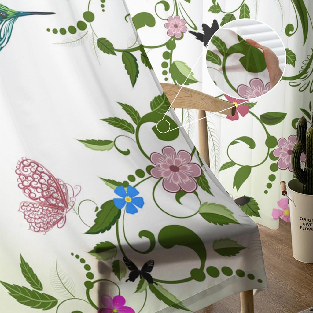 Plant Leaves Art Flower Hummingbird Tulle Window Treatment Sheer Curtains for Living Room the Bedroom Curtains Decoration