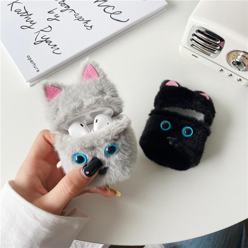 New White Cat Plush Earphone Cover for Apple AirPods 1 Protective Case Pro1 Silicone Soft Case
