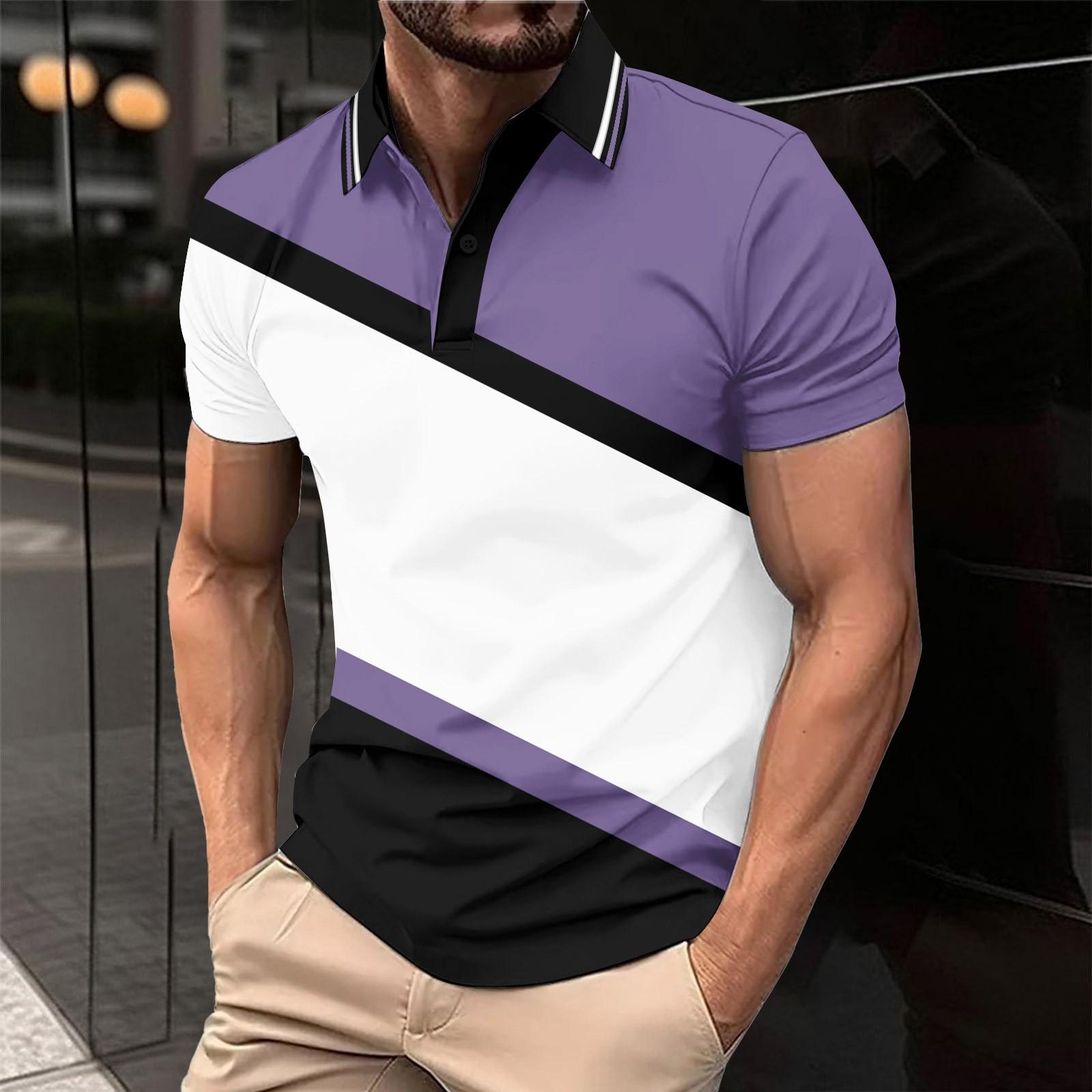 

Летний новый мужской повседневный воротник-стойка с коротким рукавом воротник рубашки S фиолетовый