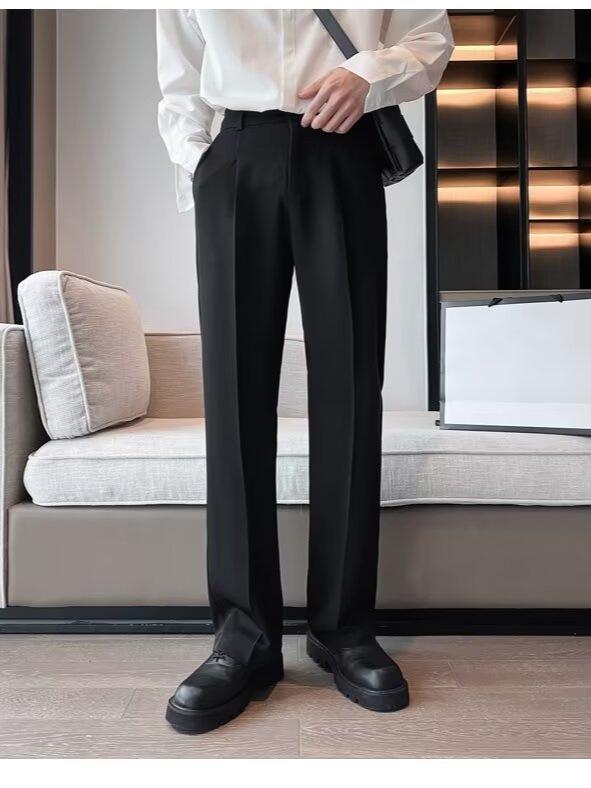 2024 Men's Light Elastic Waist Loose Straight-Leg Business Casual Trousers