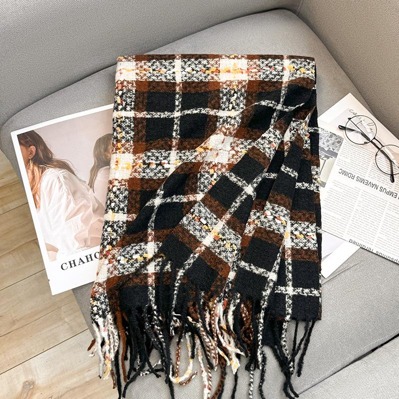 2024 Autumn And Winter New Line Couple Imitation Cashmere Scarf Women'S Pink Plaid Shawl Tassel Warm Scarf Versatile