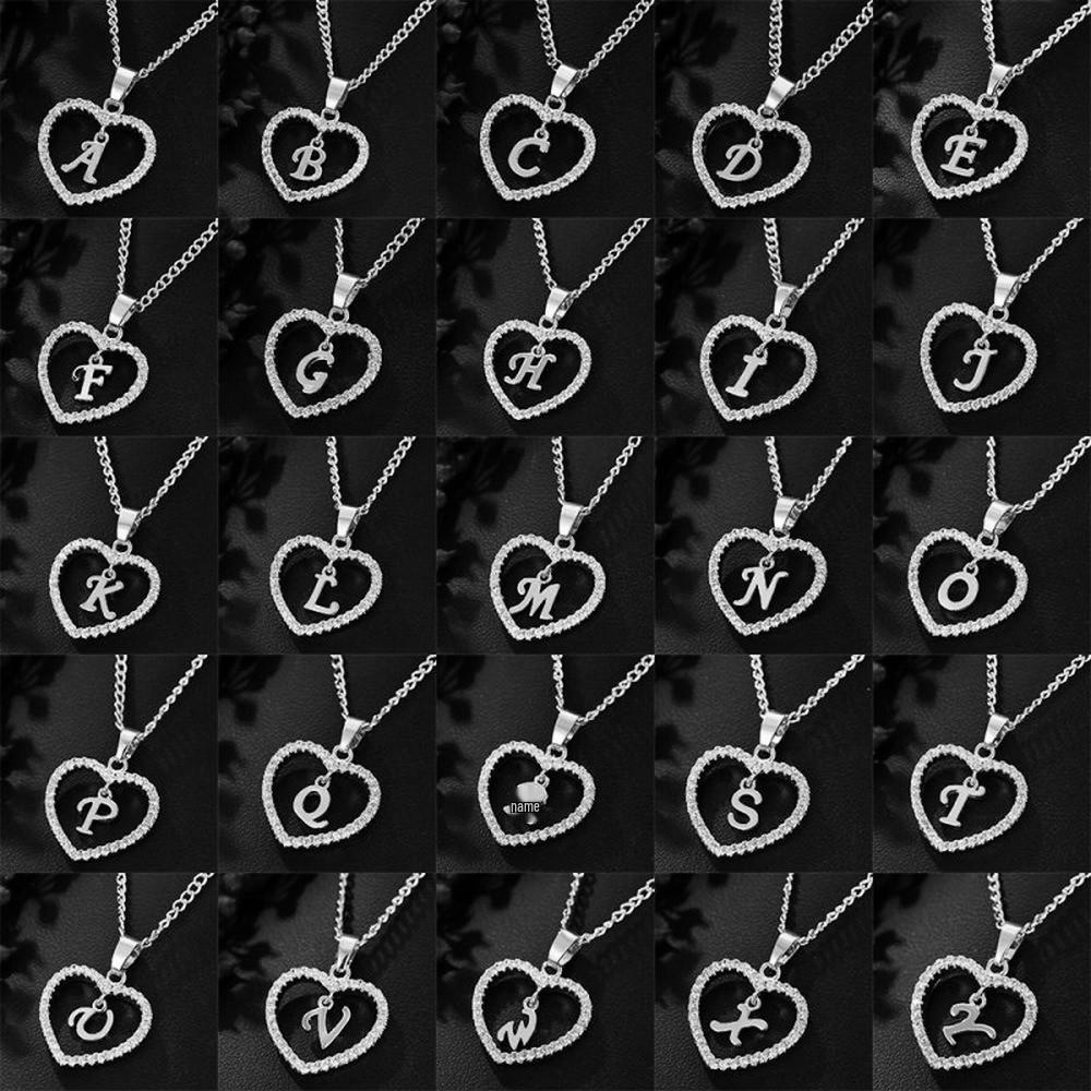 Heart Pendant Zircon Letter Necklace - 26 Letters Available