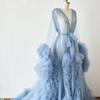 Cross-border Maternity Tulle Evening Gown with Ruffles and Shawl Cape