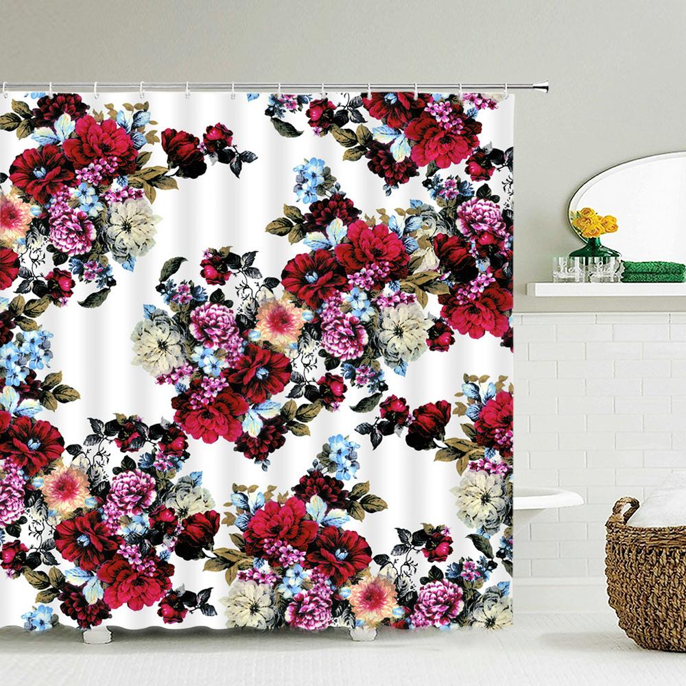 Kolorowy Tulipan Kwiaty Róży Drzewa Zasłona prysznicowa Zasłony Łazienkowe Natura Kwiat Wodoodporna Tkanina Polieste Wanna Wystrój Domu