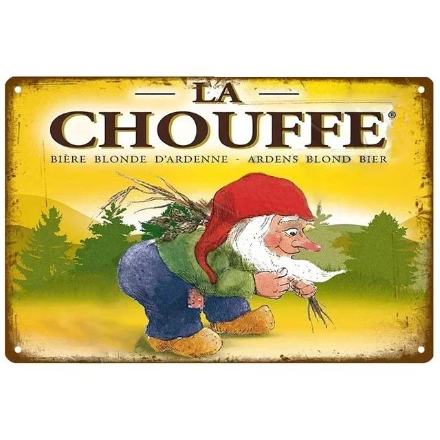 Mfoever Tin Sign Vintage Hertog Jan La Chouffe Beer Themed Metal Tin Sign Retro Belgian Brewery Wall Art Decor for Bar Pub Man Cave Rustic Iron P