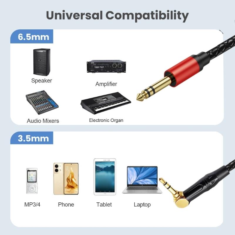 3.5mm To 6.35mm 90 Degree Right Angle Mono Cable For Electric Guitar Bass 6.35mm Long Elbow Wire for Guitar
