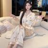 Ice Silk Pajamas Women'S Spring And Summer Thin Long-Sleeved Trousers Fashion Cool Cardigan Loungewear Suit Can Be Worn Outside