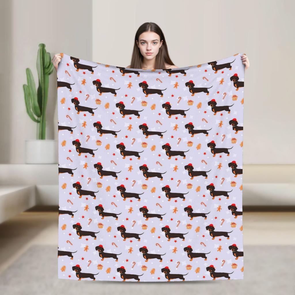 Dachshund Christmas Knitted Blankets Flannel Dogs Animal Super Soft Throw Blankets for Car Sofa Couch Bedroom Quilt