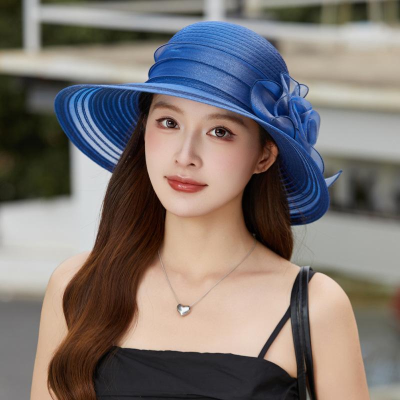 Spring and Summer New Organza Hat Women's Sunshade Breathable Bucket Hat Elegant Flower Mother Hat Travel Sunscreen Hat