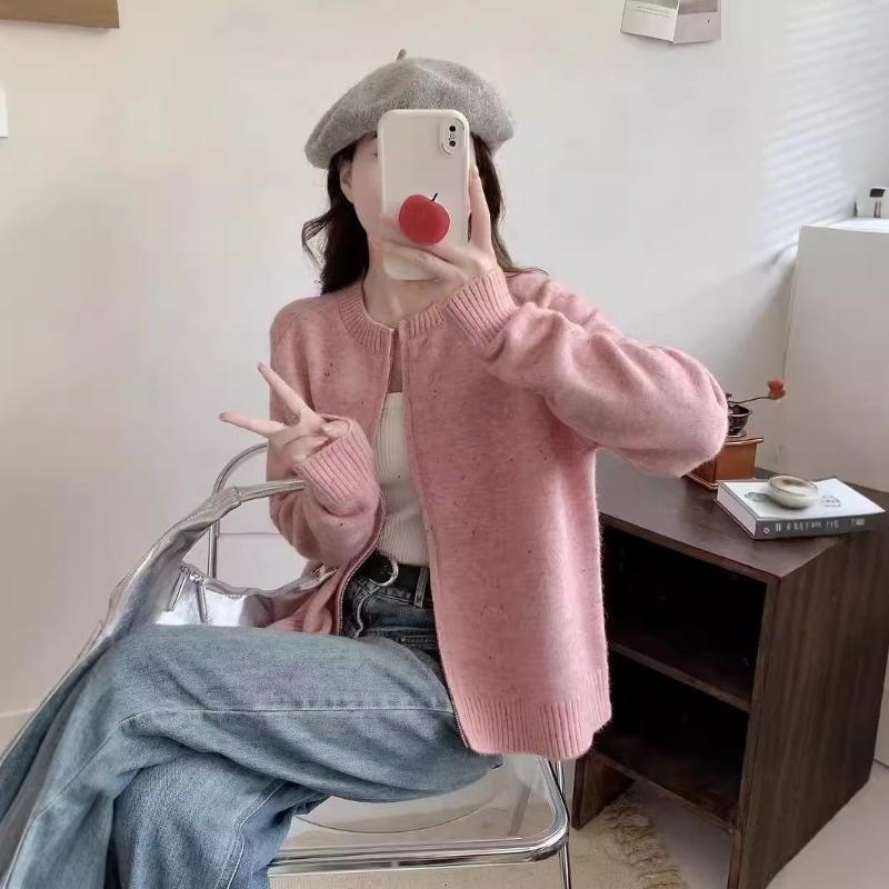 Simple double-ended zipper color dot sweater autumn and winter new women's clothing atmosphere knitted cardigan sweater jacket