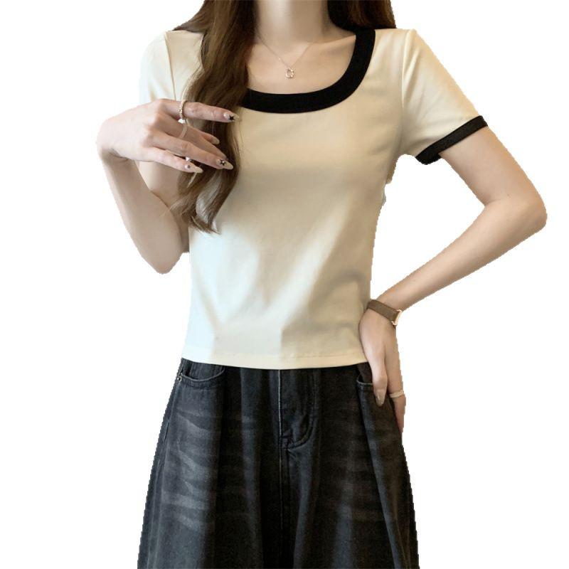 Women's Summer 2025 Slim Fit Square Neck Short-Sleeve Top
