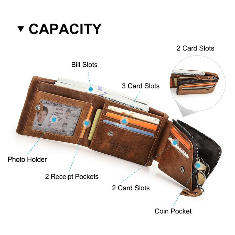 CONTACTS Genuine Leather Men‘s Wallet Short Purse For Men Coin Pocket Wallets Male Portmane