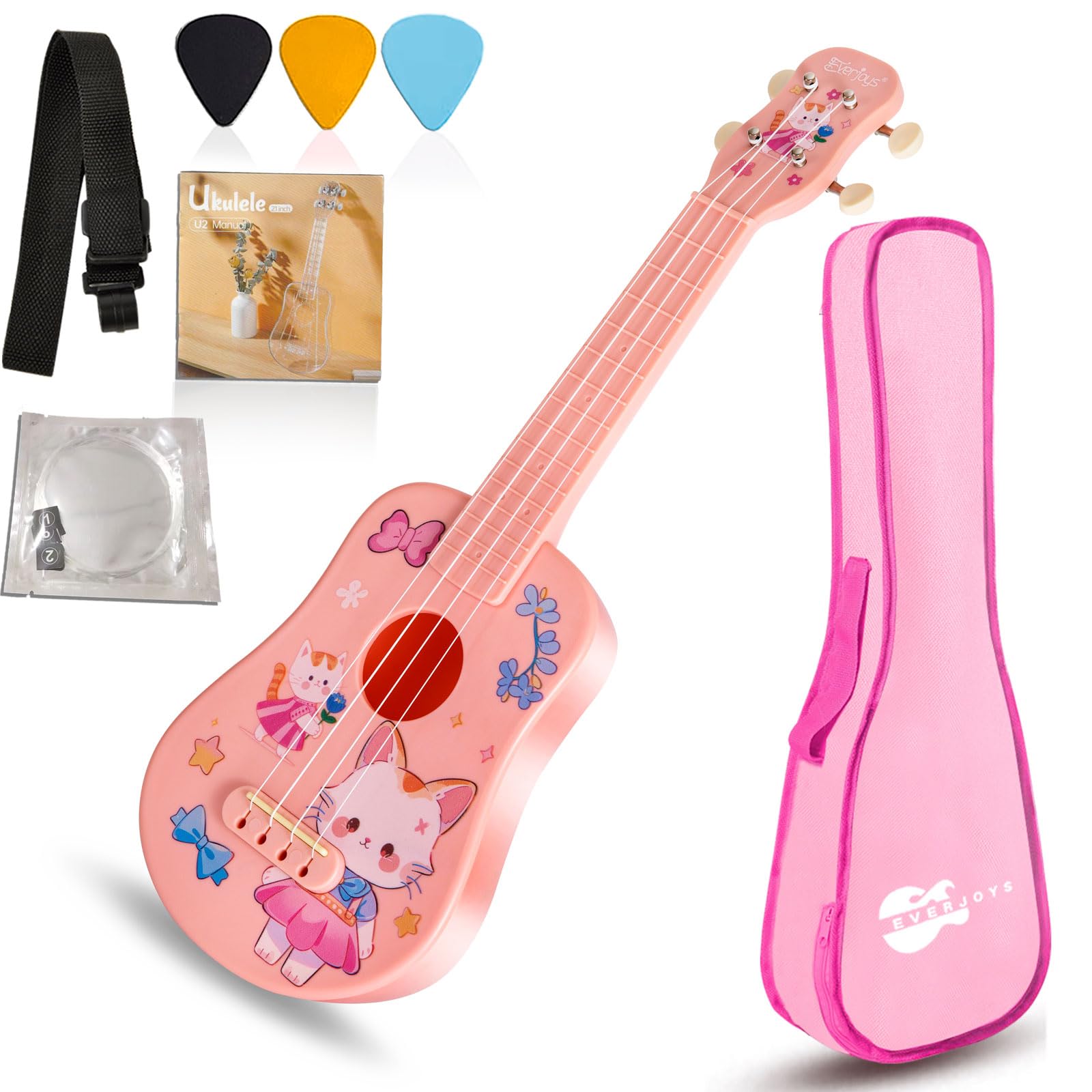 

Kids Ukulele 21 Inch Musical Instrument Cute Ukulele Gift with Gig Songbook and Pick for Beginners Bag, Strap, Kids, Adults, (Cat Pattern)