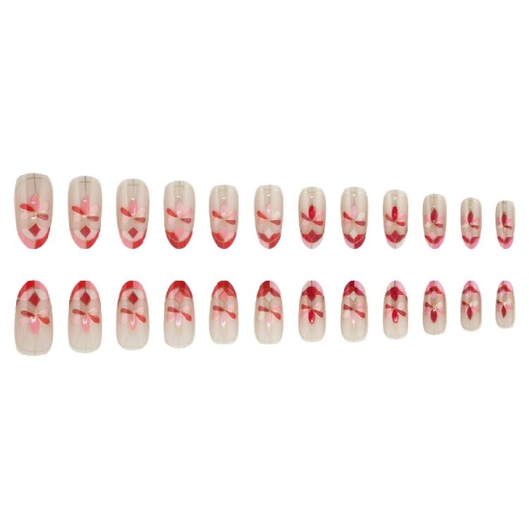 Fashionable Oval Artificial Nail With Floral Decors Press On Nail Acrylic Nail Manicure Ornament For Special Gatherings