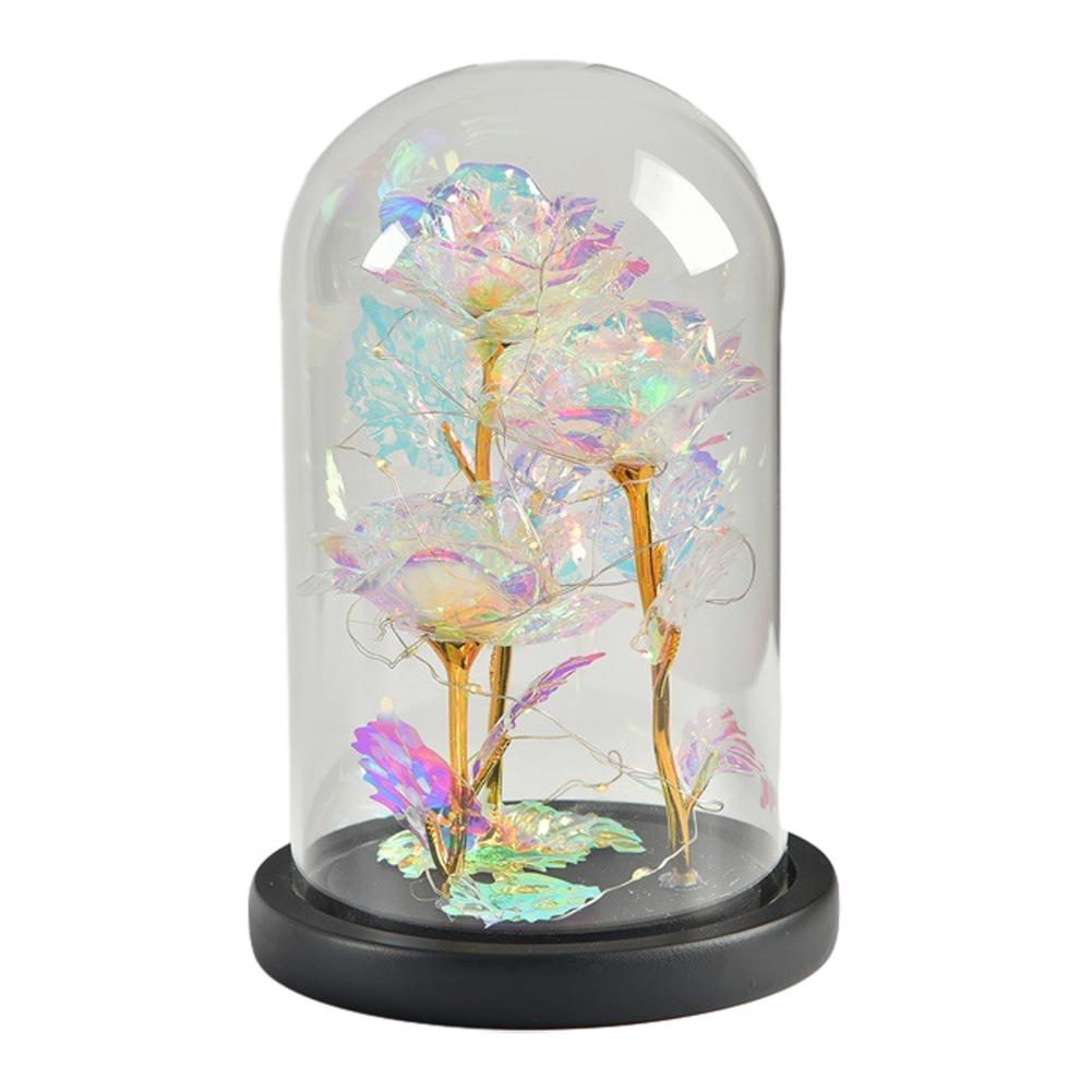 Gold Foil Rose Glass Cover Multipurpose Rose Decoration In Glass Dome with Black Wood Base Romantic Valentine's Day Gifts