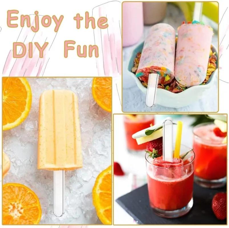 100/10pcs Acrylic DIY Popsicle Sticks Transparent Gold Popstick for Ice Cream Cakesicle Candy Creamsicle Mould Party Decor Gifts