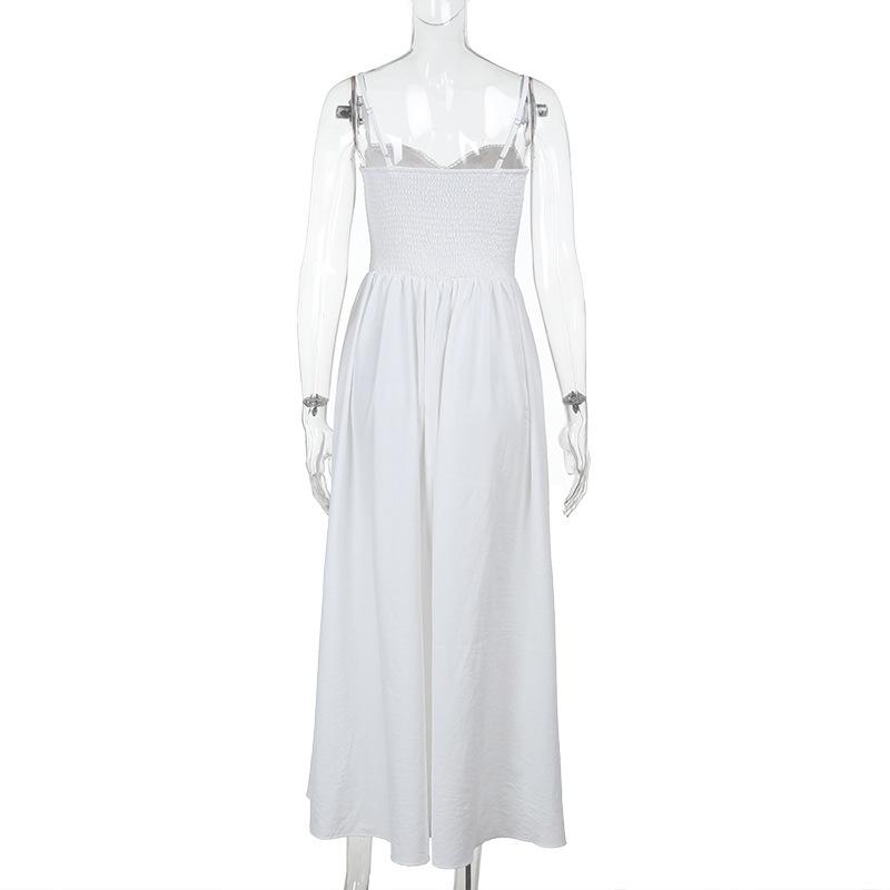 Dámské bílé šaty s dlouhým rukávem a výstřihem do V, elegantní bez rukávů, s vysokým pasem, peng plisovaným lemem, maxi róby 2025 nové párty klub dámské vestidos