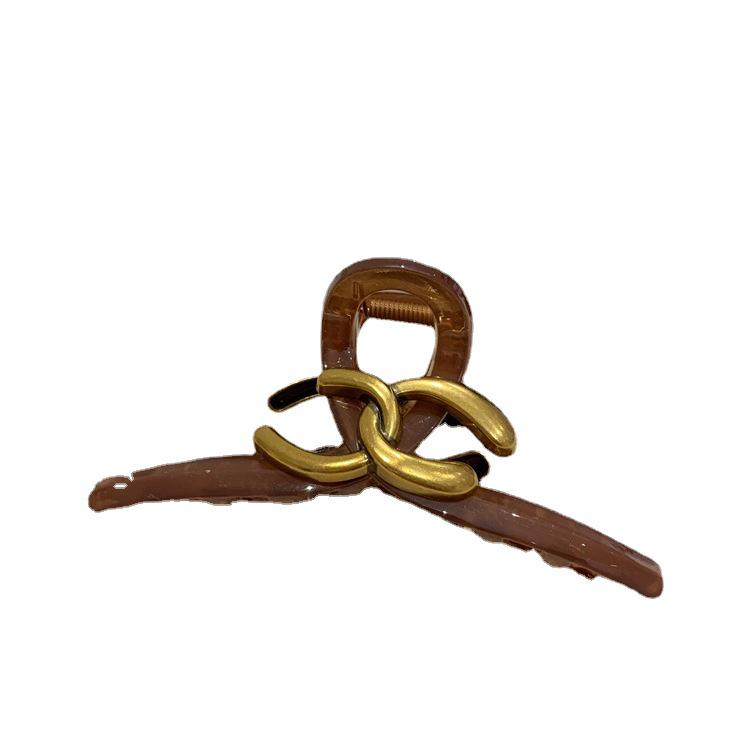 Elegant High-End Bronze Double 'C' Hairpin: Large Summer Shark Clip