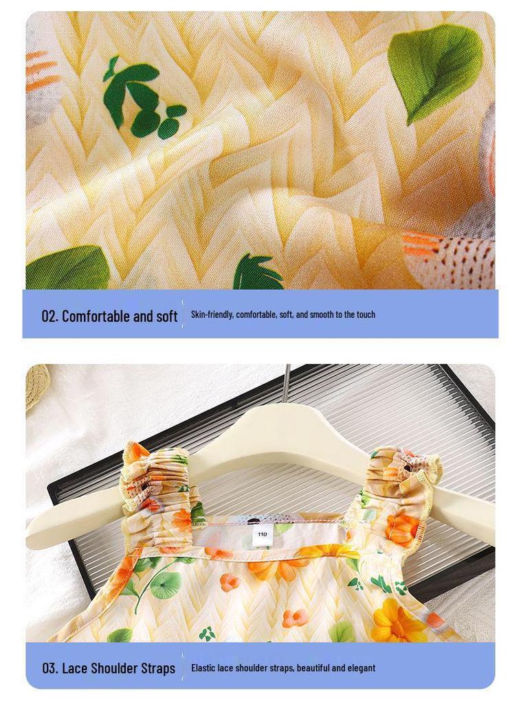 Neues blumiges ärmelloses Prinzessinnenkleid für Mädchen - dreilagiger Kuchenrock, mittellang
