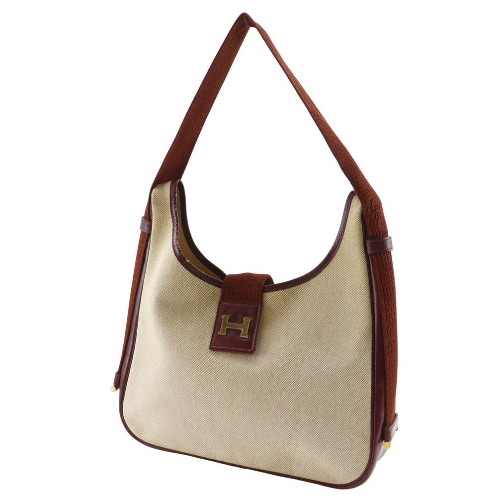 HERMES Sako Shoulder Bag vintage beige Tower ash/Calfskin Women Used