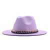 European, American Autumn and Winter British Style Fashionable and Elegant Flat-brimmed Big Eaves Hat Top Hat Men and Women Chain Jazz Woolen Hat