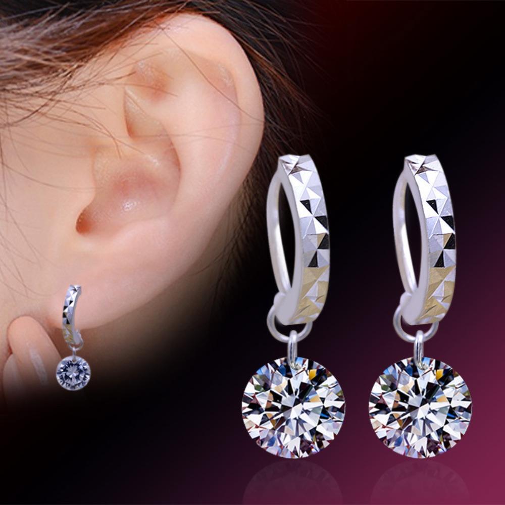 

Fashionable Silver Plated Copper Zirconia Earrings Sparkling Naked Diamond Ear Accessories for Girls