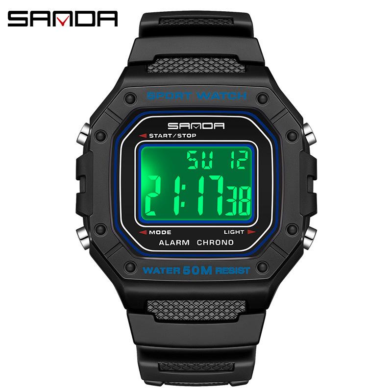 Sanda Korean-Style Waterproof Teen Electronic Watch with Alarm - Unisex Square Design for Students