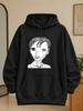 Minimalist David Portrait Hoodie - Hand-Drawn Fine Line Face Illustration & Name Text Graphic, Round Neck Casual Suitable for Seasons, Machine Washabl