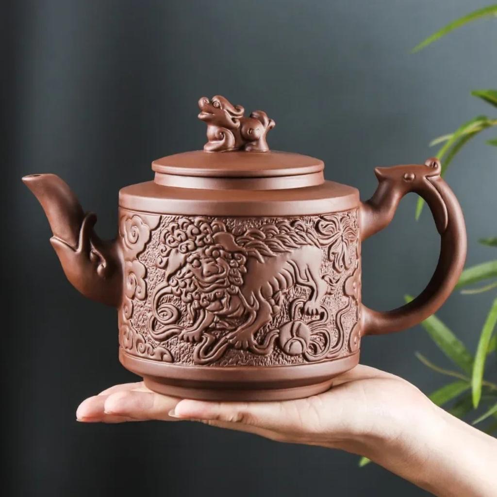 Handmade Purple Sand Kylin Dragon Pot Kung Fu Tea Set with Filter, Exquisite Chinese Traditional Ceramic Teapot, Perfect Gift fo