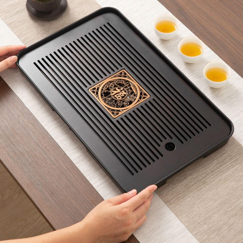 Water Storage Bamboo Tea Tray with Drain Quick Drainage Gongfu Tea Set Table  Household