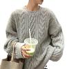 Retro crew neck twist simple solid color temperament pullover knitted sweater top versatile and thin sweater women's outer wear