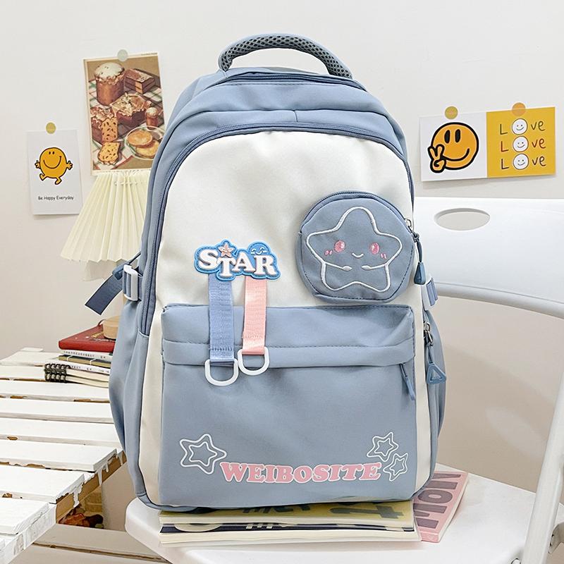 Women's Large Capacity Backpack Color Block Student Schoolbag Shoulder Bag