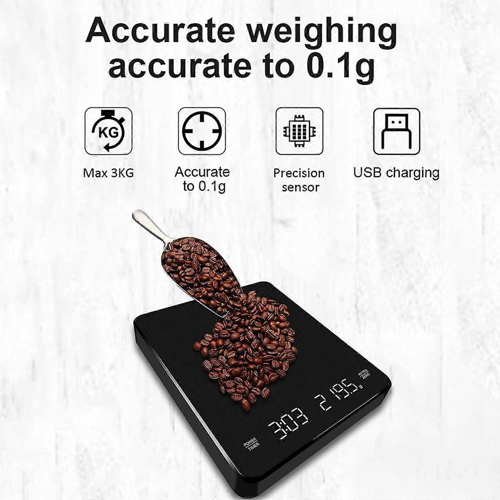 Digital Caf Scale with Timer, Rechargeable Type-C with LED Display, Multifunction Precision Sensor, with Tare Function, High Temperature Resistance