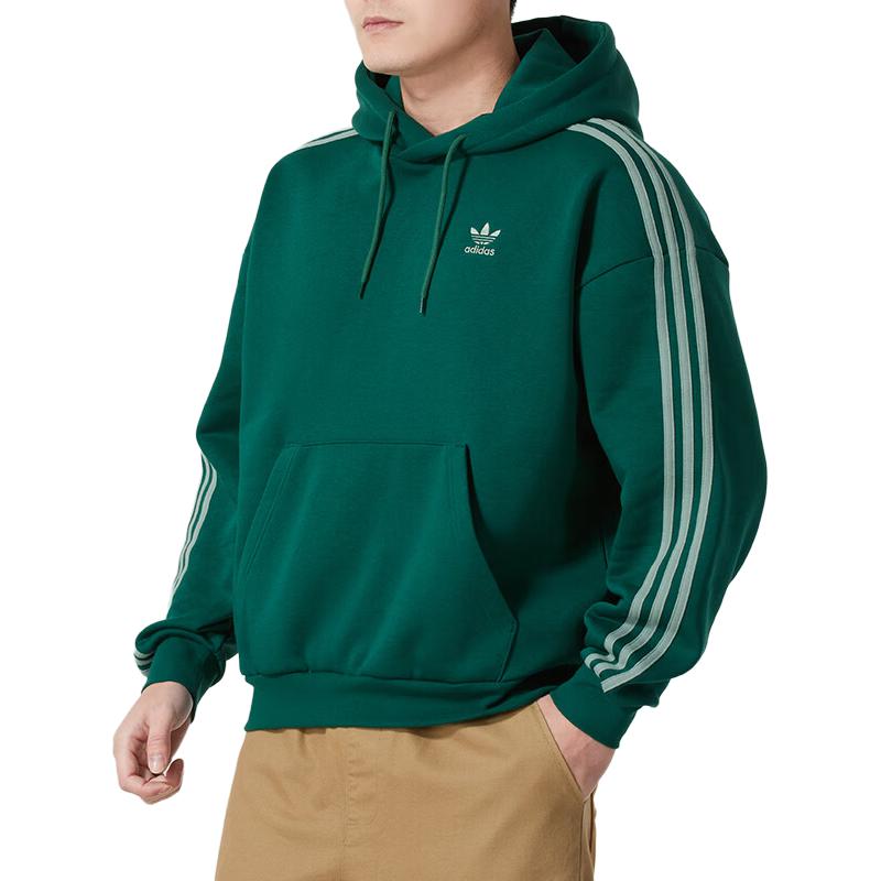 Adidas Originální pruhovaný design Teplá mikina s kapucí Ležérní pulovr Pánská mikina Zelená JP1070