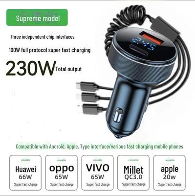 Autoladegerät aus Aluminiumlegierung mit Digitalanzeige, 3-Port PD + QC-Schnellladung