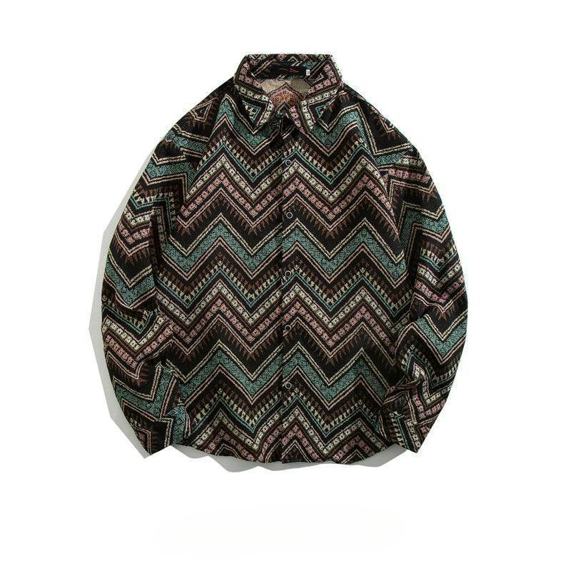 Shirt Men's Loose Autumn and Winter Models Retro Ethnic Style Couple Long-sleeved Shirt Jacket