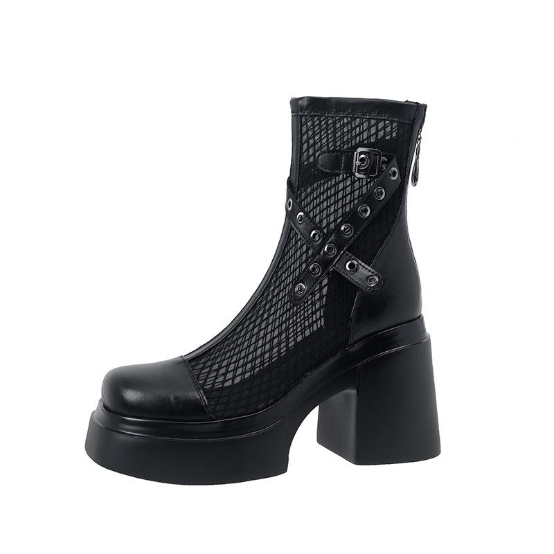 

British style thick-soled belt buckle Martin boots cool boots 2025 new summer mesh splicing small breathable mesh boots 40 чёрный