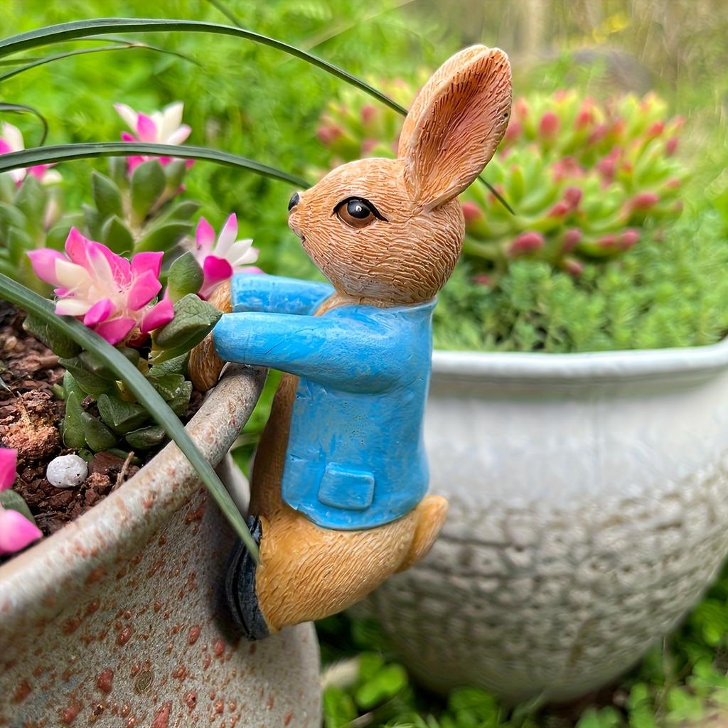 1pc Cute Resin Rabbit Statue, Climbing On Flower Pot, Indoor Decoration Statue, Flower Pot Decor, Perfect for Garden, Courtyard