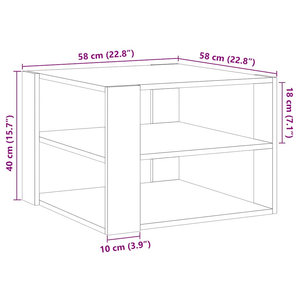  Coffee Table, Artisan Oak 58x58x40 Cm, Wood-based Material