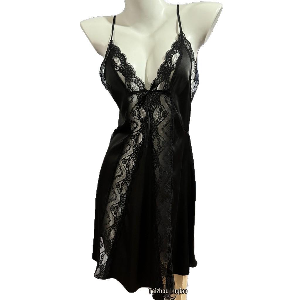 Retro Lace Satin See-Through Camisole Nightgown - Vintage Style Sexy Lingerie